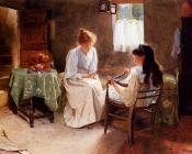 卡尔顿阿尔弗雷德史密斯 - Two Girls In An Interior Winding A Skein Of Wool